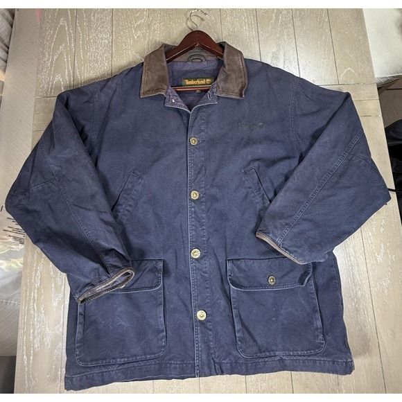 Timberland Other - Vintage Timberland Chore Jacket Mens XL Blue Canvas Leather Collar 90s